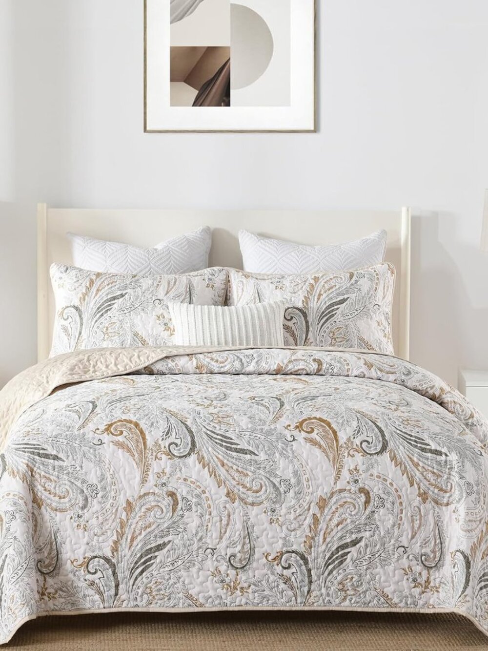 Paisley Quilt Set Queen Size,3 Pieces Boho Quilt Bedspread, Soft and Lightweight